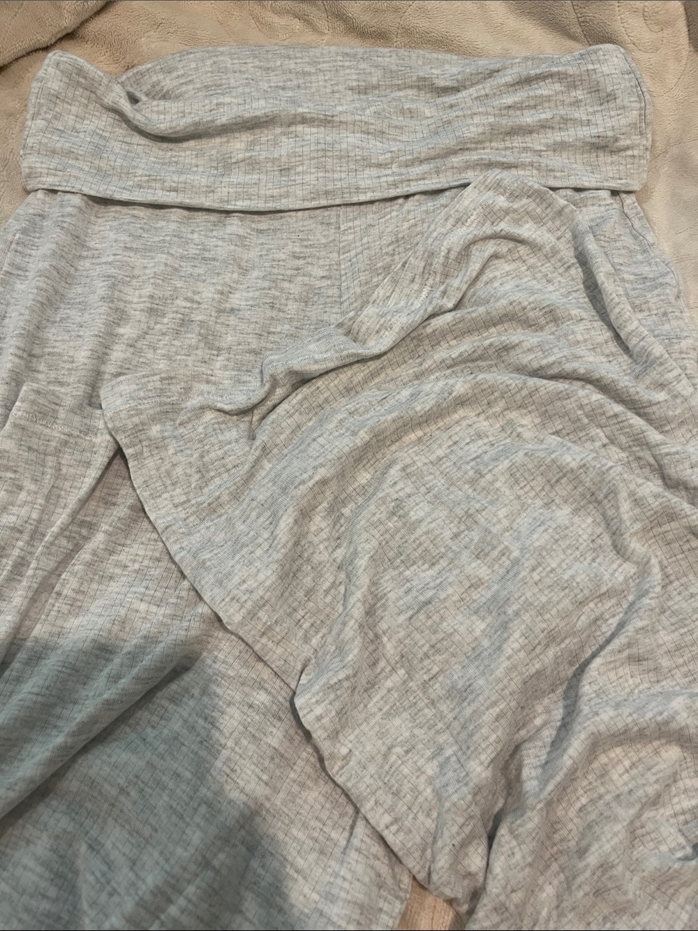 Garage Light Gray Fold-Over Waist sheer ribbed Lounge pants